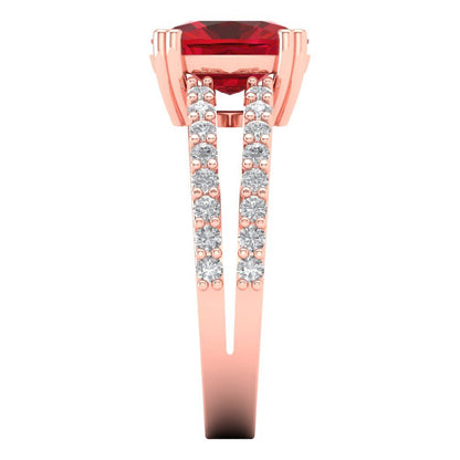 3.48 cttw Simulated Pink Tourmaline Solitaire with Zirconia Simulated Diamond Accents Engagement Ring - Solid Gold (Long Cushion Cut,9x7mm)