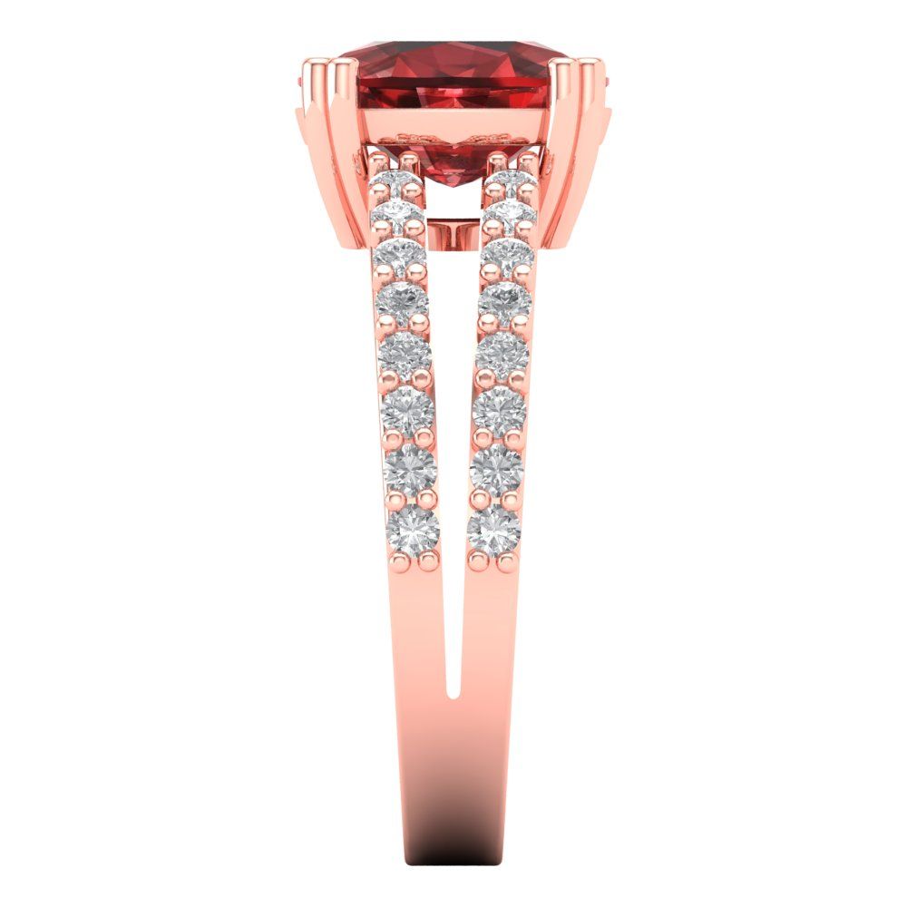 3.48 cttw Natural Garnet Solitaire with Zirconia Simulated Diamond Accents Engagement Ring - Solid Gold (Long Cushion Cut,9x7mm)