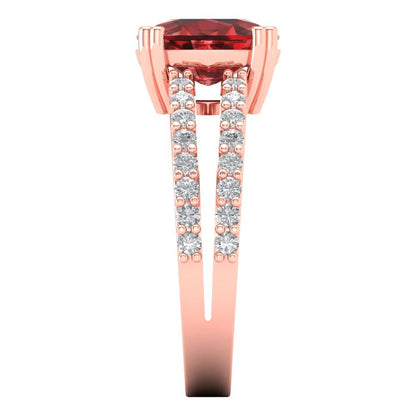 3.48 cttw Natural Garnet Solitaire with Zirconia Simulated Diamond Accents Engagement Ring - Solid Gold (Long Cushion Cut,9x7mm)
