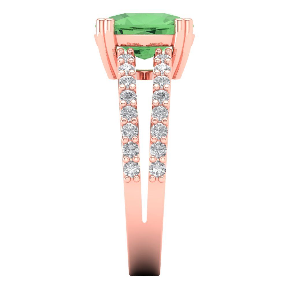 3.48 cttw Zirconia Simulated Green Diamond Solitaire with Zirconia Simulated Diamond Accents Engagement Ring - Solid Gold (VVS1, Long Cushion Cut,9x7mm)