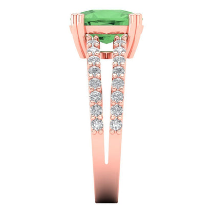 3.48 cttw Zirconia Simulated Green Diamond Solitaire with Zirconia Simulated Diamond Accents Engagement Ring - Solid Gold (VVS1, Long Cushion Cut,9x7mm)