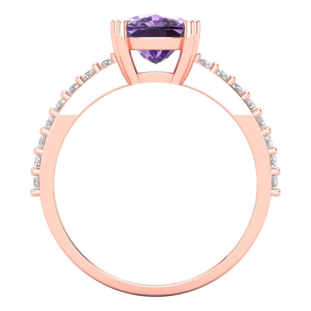 3.48 cttw Simulated Alexandrite Solitaire with Zirconia Simulated Diamond Accents Engagement Ring - Solid Gold (Long Cushion Cut,9x7mm)