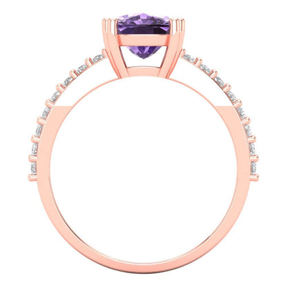 3.48 cttw Simulated Alexandrite Solitaire with Zirconia Simulated Diamond Accents Engagement Ring - Solid Gold (Long Cushion Cut,9x7mm)