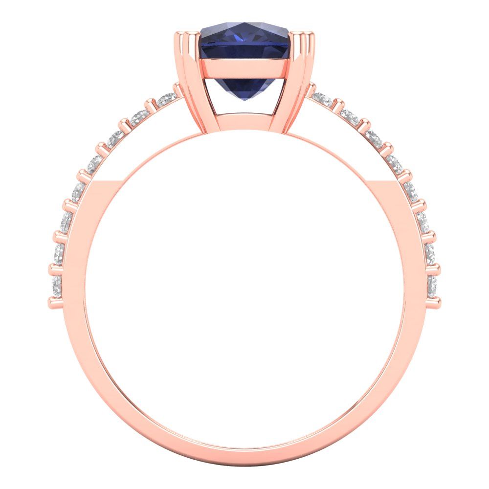 3.48 cttw Simulated Blue Sapphire Solitaire with Zirconia Simulated Diamond Accents Engagement Ring - Solid Gold (Long Cushion Cut,9x7mm)