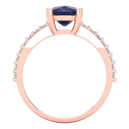 3.48 cttw Simulated Blue Sapphire Solitaire with Zirconia Simulated Diamond Accents Engagement Ring - Solid Gold (Long Cushion Cut,9x7mm)