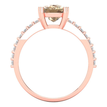 3.48 cttw Yellow Moissanite Solitaire with Zirconia Simulated Diamond Accents Engagement Ring - Solid Gold (Long Cushion Cut,9x7mm)