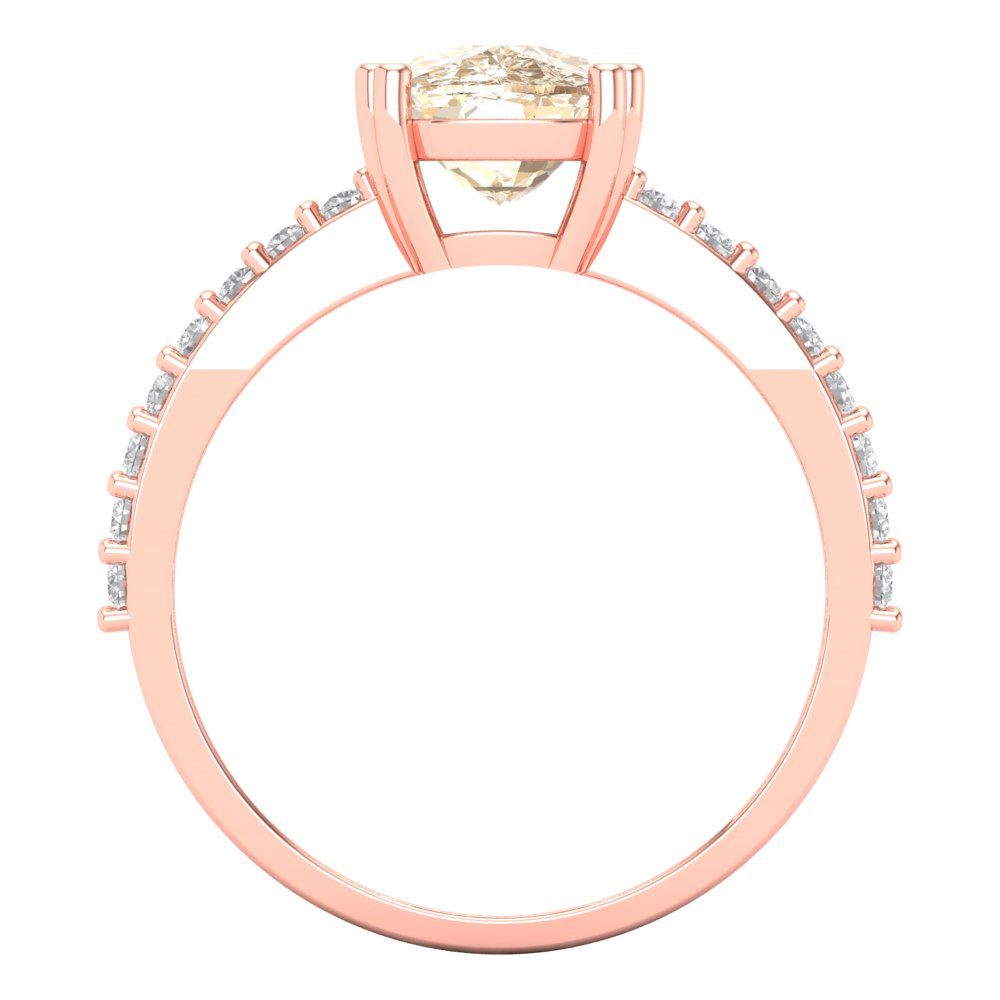 3.48 cttw Natural Morganite Solitaire with Zirconia Simulated Diamond Accents Engagement Ring - Solid Gold (Long Cushion Cut,9x7mm)