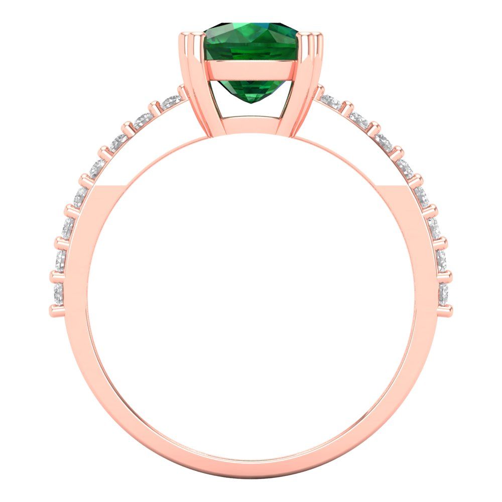 3.48 cttw Simulated Emerald Solitaire with Zirconia Simulated Diamond Accents Engagement Ring - Solid Gold (Long Cushion Cut,9x7mm)