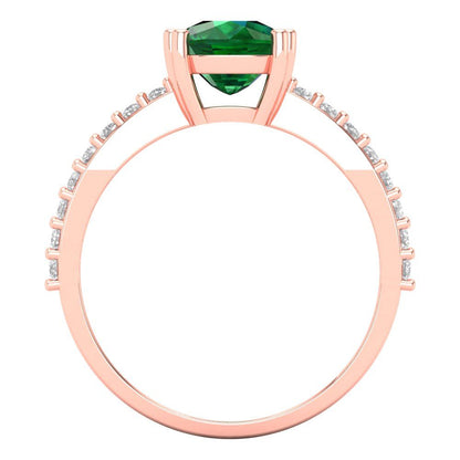 3.48 cttw Simulated Emerald Solitaire with Zirconia Simulated Diamond Accents Engagement Ring - Solid Gold (Long Cushion Cut,9x7mm)