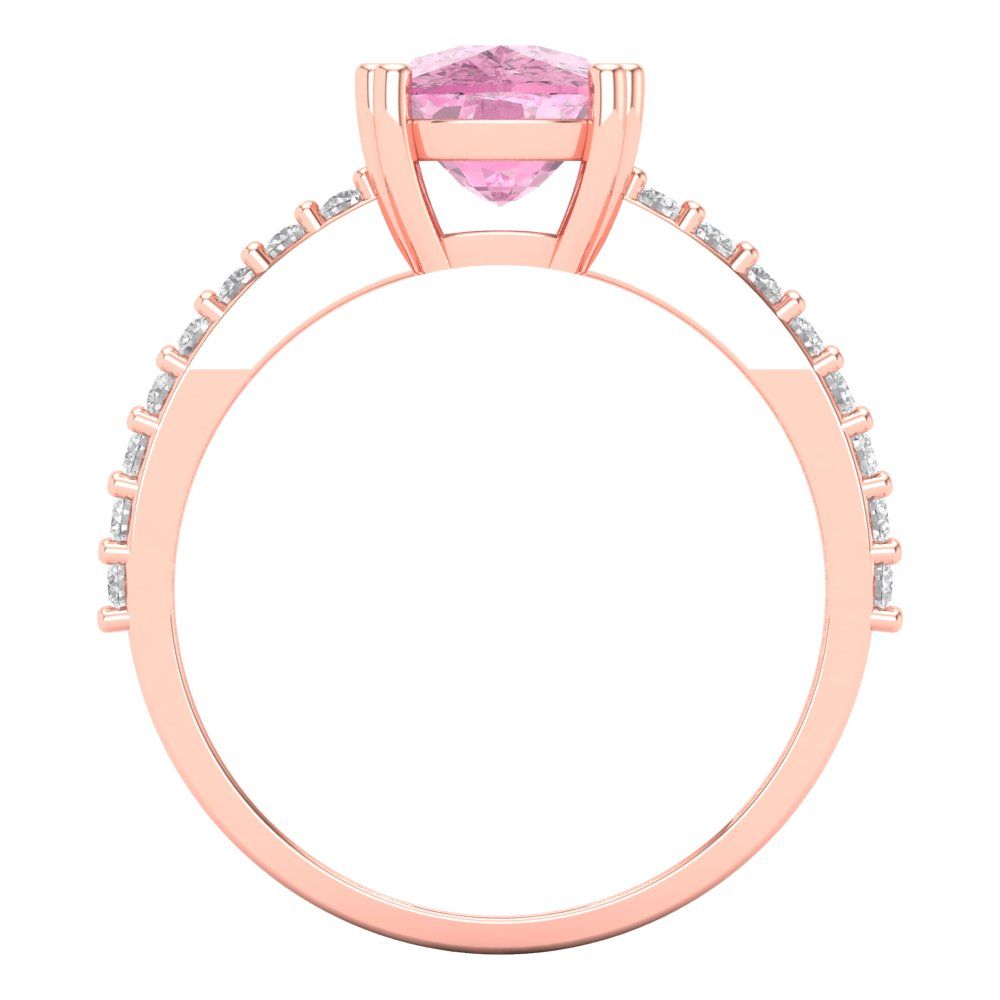 3.48 cttw Zirconia Simulated Pink Diamond Solitaire with Zirconia Simulated Diamond Accents Engagement Ring - Solid Gold (VVS1, Long Cushion Cut,9x7mm)