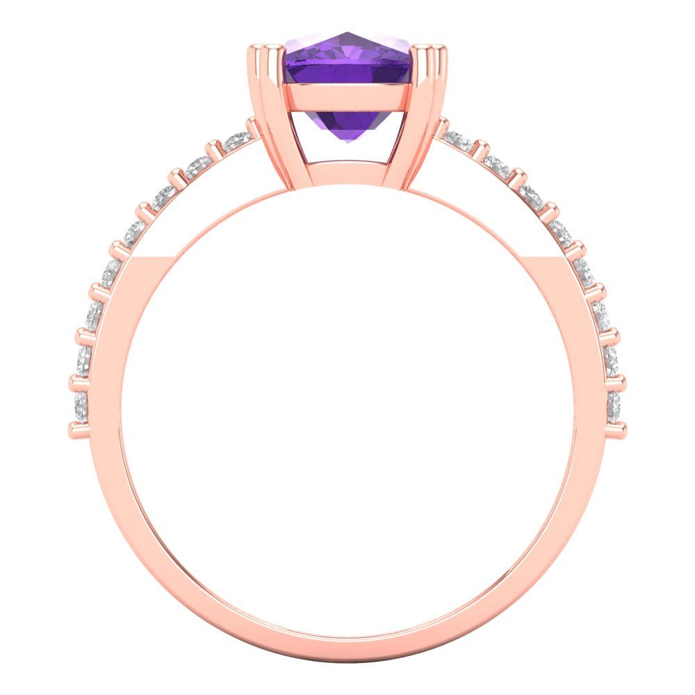 3.48 cttw Natural Amethyst Solitaire with Zirconia Simulated Diamond Accents Engagement Ring - Solid Gold (Long Cushion Cut,9x7mm)