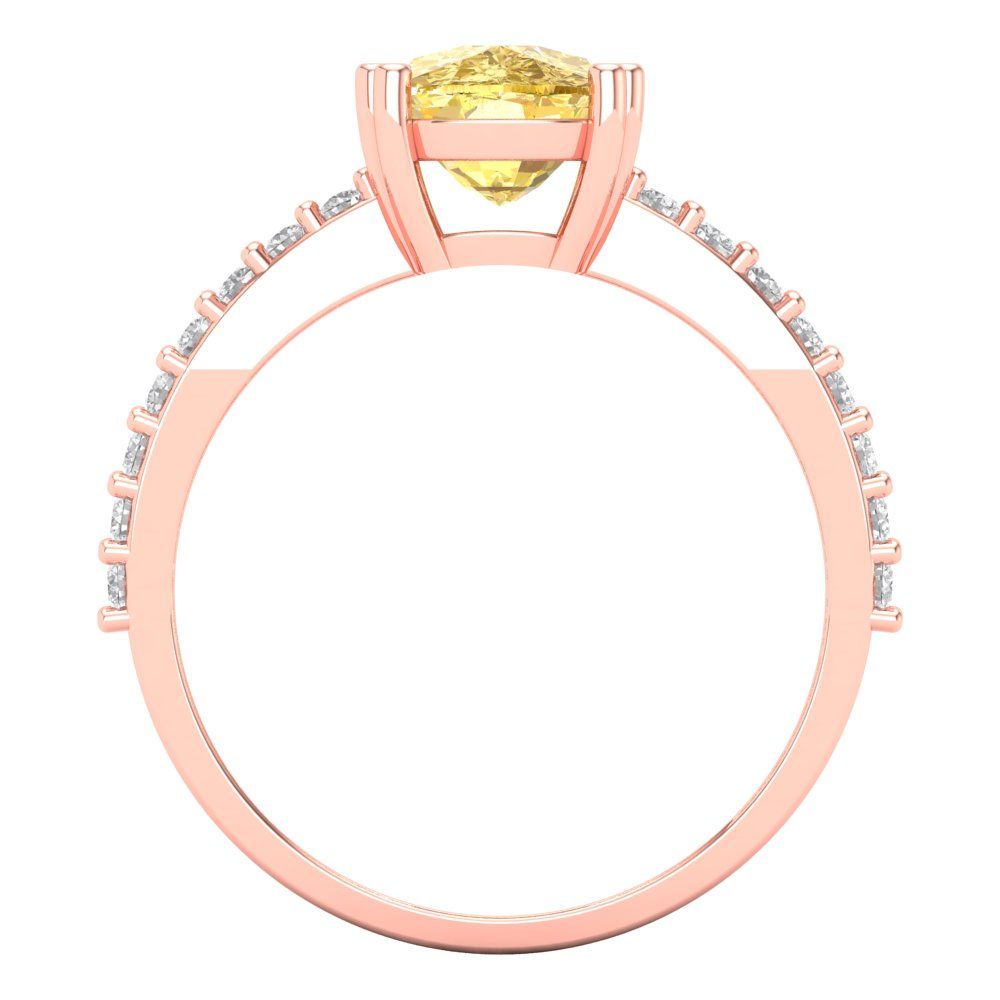 3.96 ct Brilliant Cushion Cut Yellow Simulated Diamond Rose Gold Solitaire with Accents Engagement Ring