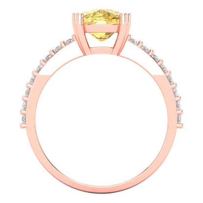 3.96 ct Brilliant Cushion Cut Yellow Simulated Diamond Rose Gold Solitaire with Accents Engagement Ring