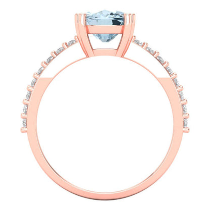 3.48 cttw Natural Swiss Blue Topaz Solitaire with Zirconia Simulated Diamond Accents Engagement Ring - Solid Gold (Long Cushion Cut,9x7mm)