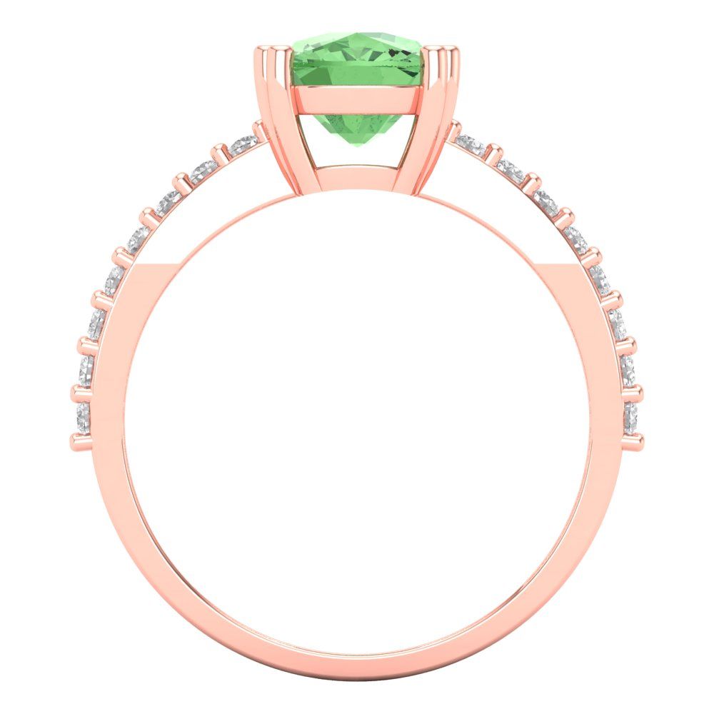 3.48 cttw Zirconia Simulated Green Diamond Solitaire with Zirconia Simulated Diamond Accents Engagement Ring - Solid Gold (VVS1, Long Cushion Cut,9x7mm)