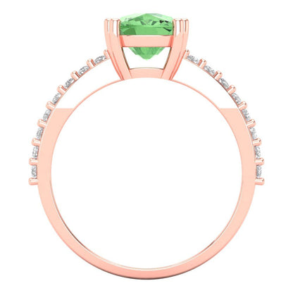 3.48 cttw Zirconia Simulated Green Diamond Solitaire with Zirconia Simulated Diamond Accents Engagement Ring - Solid Gold (VVS1, Long Cushion Cut,9x7mm)