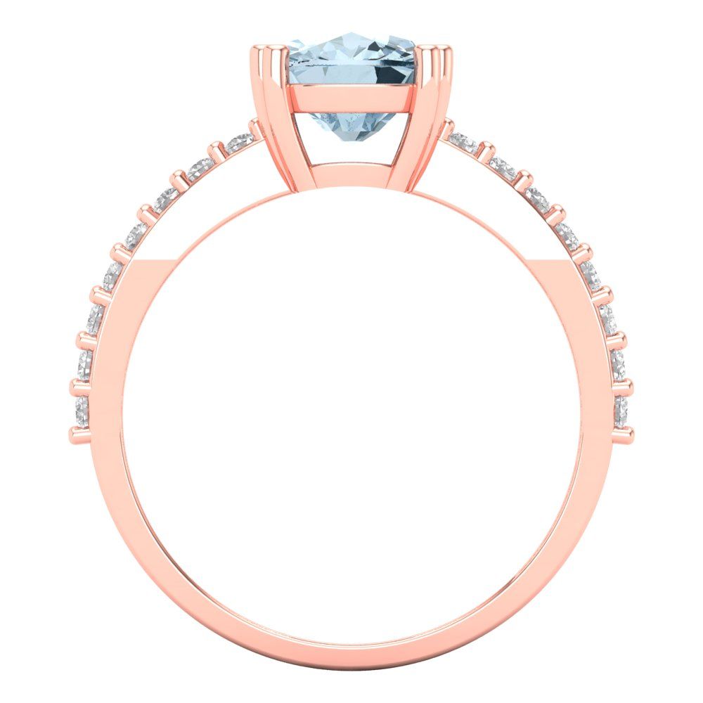 3.48 cttw Natural Sky Blue Topaz Solitaire with Zirconia Simulated Diamond Accents Engagement Ring - Solid Gold (Long Cushion Cut,9x7mm)