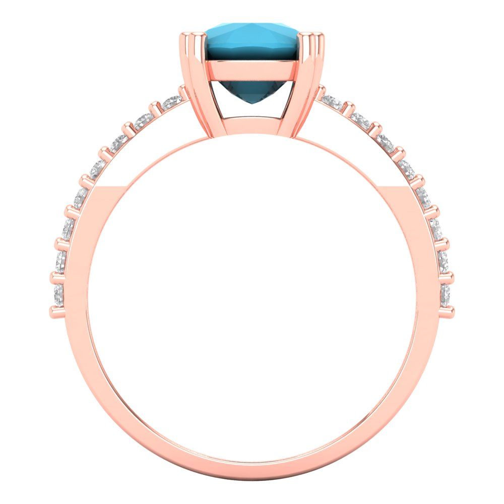 3.48 cttw Simulated Turquoise Solitaire with Zirconia Simulated Diamond Accents Engagement Ring - Solid Gold (Long Cushion Cut,9x7mm)