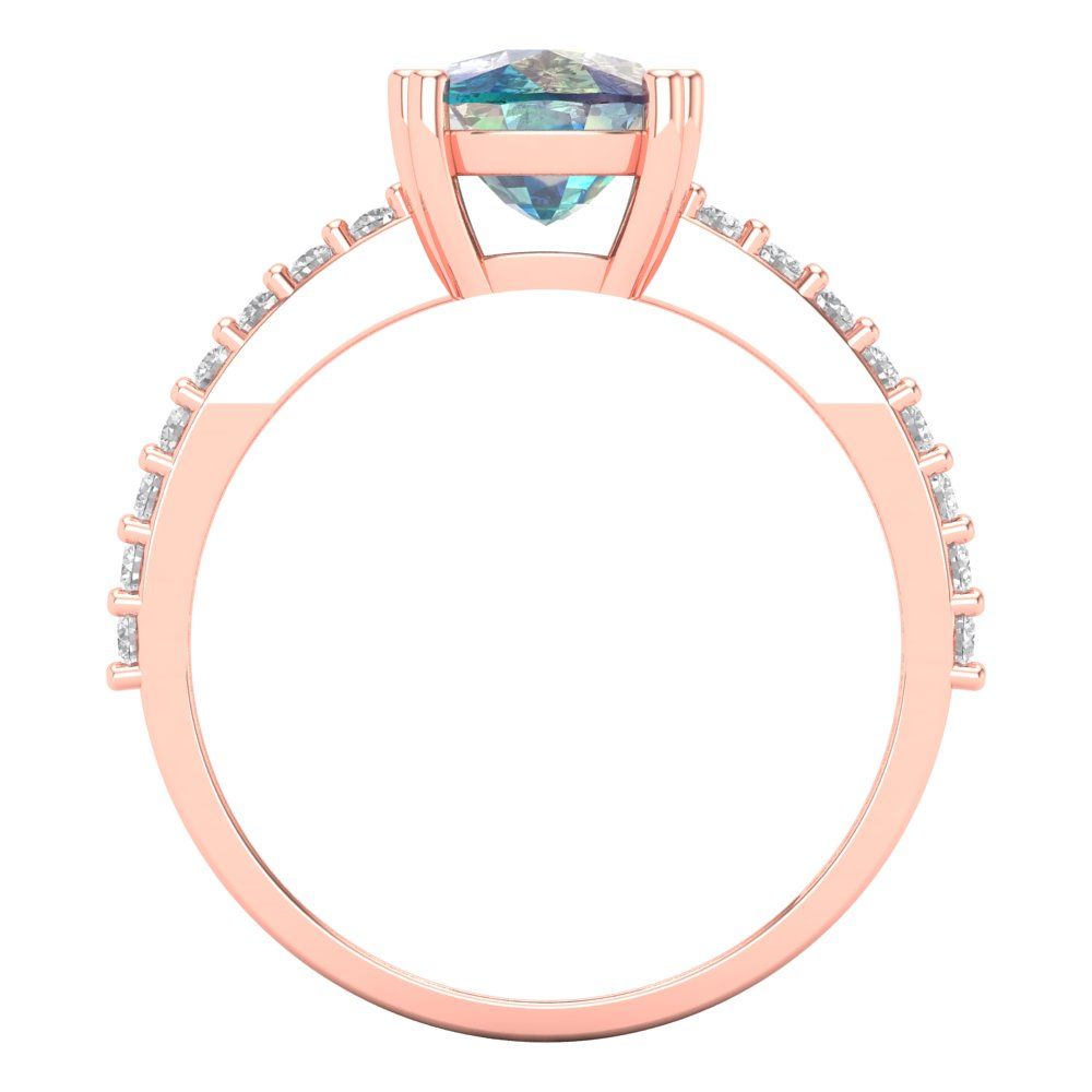 3.48 cttw Blue Moissanite Solitaire with Zirconia Simulated Diamond Accents Engagement Ring - Solid Gold (Long Cushion Cut,9x7mm)