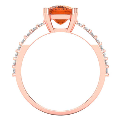 3.48 cttw Simulated Pink Tourmaline Solitaire with Zirconia Simulated Diamond Accents Engagement Ring - Solid Gold (Long Cushion Cut,9x7mm)