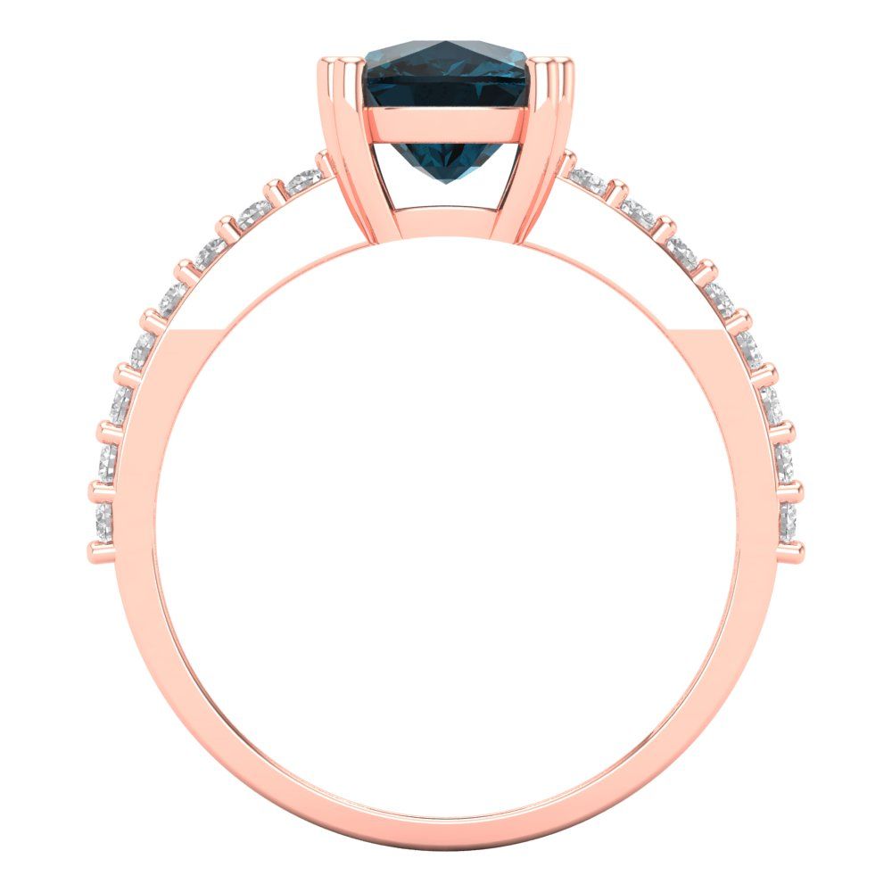 3.48 cttw Natural London Blue Topaz Solitaire with Zirconia Simulated Diamond Accents Engagement Ring - Solid Gold (Long Cushion Cut,9x7mm)