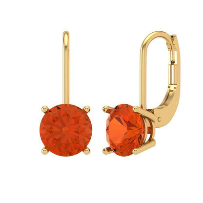 3 ctw Red Zirconia Drop Dangle Earrings | 7.5mm Round Cut White Gold Lever Back | April Birthstone