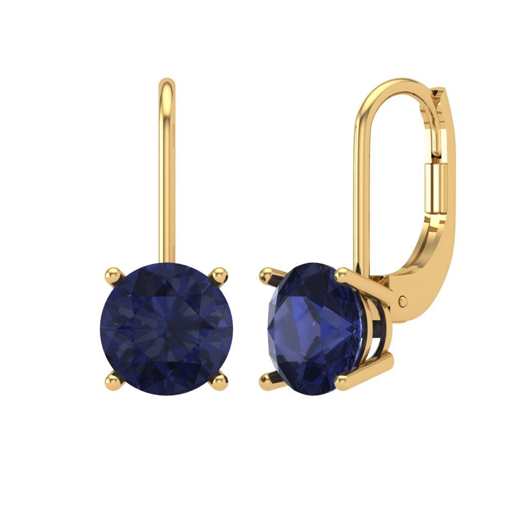 3 ctw Blue Sapphire Drop Dangle Earrings | 7.5mm Round Cut White Gold Lever Back | September Birthstone