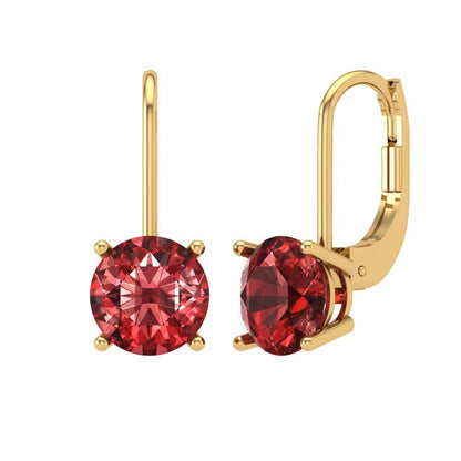 3 ctw Garnet Drop Dangle Earrings | 7.5mm Round Cut White Gold Lever Back | January Birthstone