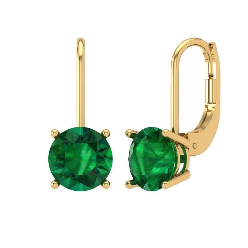 3 ct Brilliant Round Cut Drop Dangle Simulated Emerald Stone Yellow Gold Earrings Lever Back