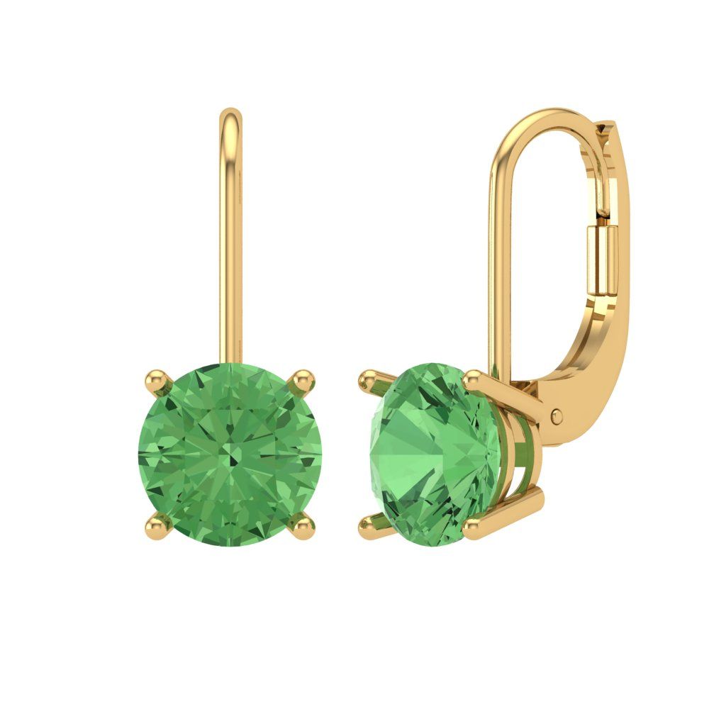 3 ctw Green Zirconia Drop Dangle Earrings | 7.5mm Round Cut White Gold Lever Back | April Birthstone