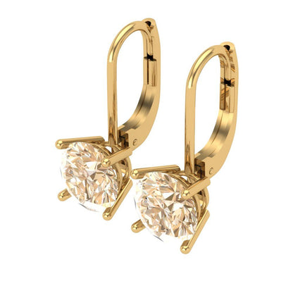 3 ctw Morganite Drop Dangle Earrings | 7.5mm Round Cut White Gold Lever Back | February Birthstone