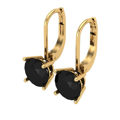 3 ctw Onyx Drop Dangle Earrings | 7.5mm Round Cut White Gold Lever Back | July Birthstone