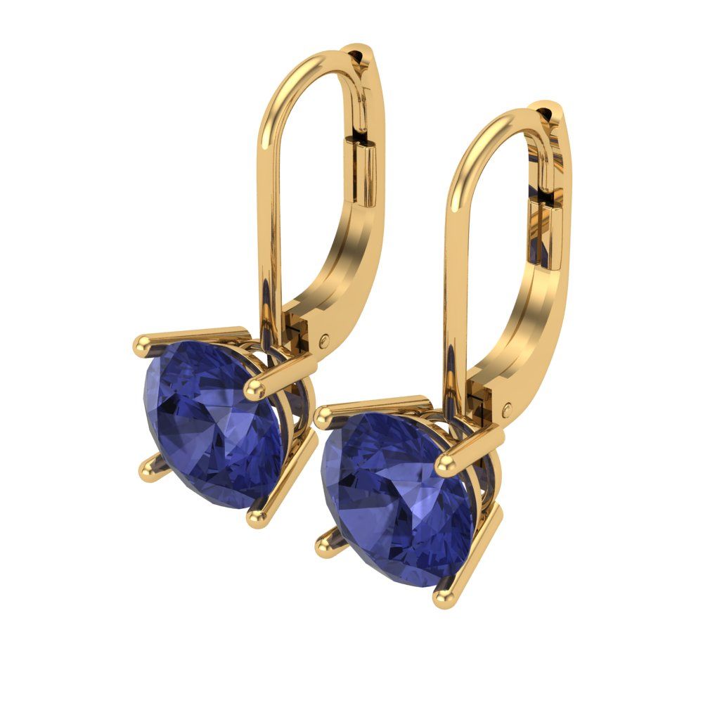 3 ctw Tanzanite Drop Dangle Earrings | 7.5mm Round Cut White Gold Lever Back | December Birthstone