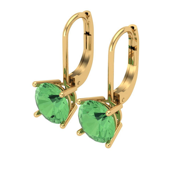 3 ct Brilliant Round Cut Drop Dangle Green Simulated Diamond Stone Yellow Gold Earrings Lever Back