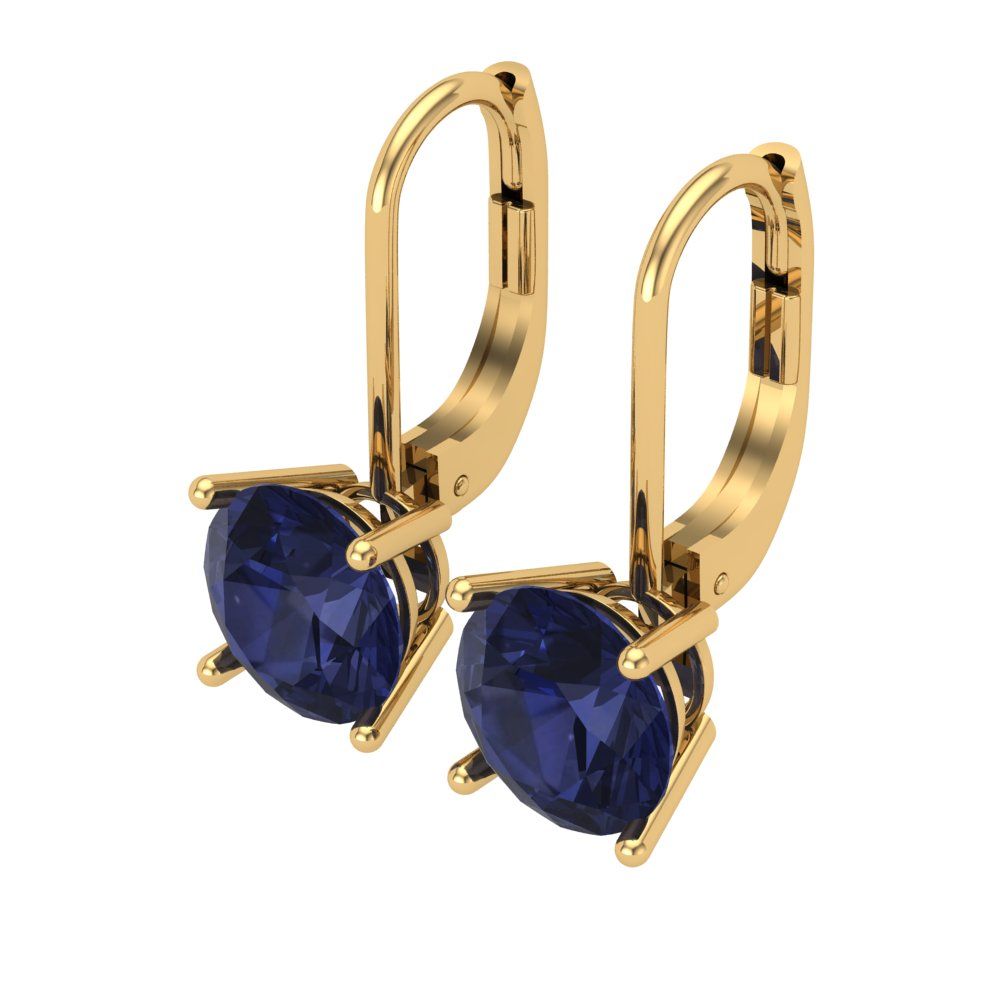 3 ctw Blue Sapphire Drop Dangle Earrings | 7.5mm Round Cut White Gold Lever Back | September Birthstone