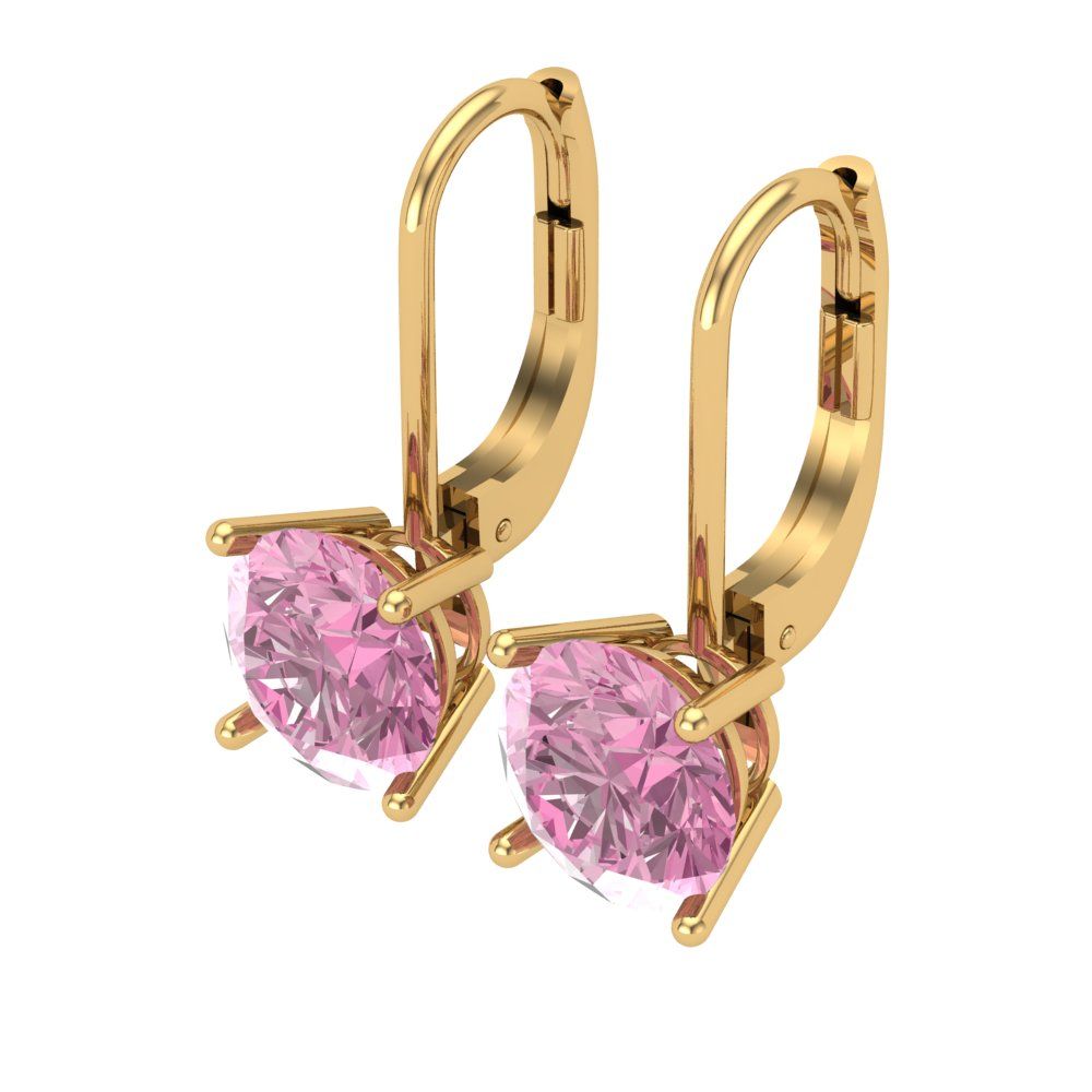 3 ctw Pink Zirconia Drop Dangle Earrings | 7.5mm Round Cut White Gold Lever Back | April Birthstone