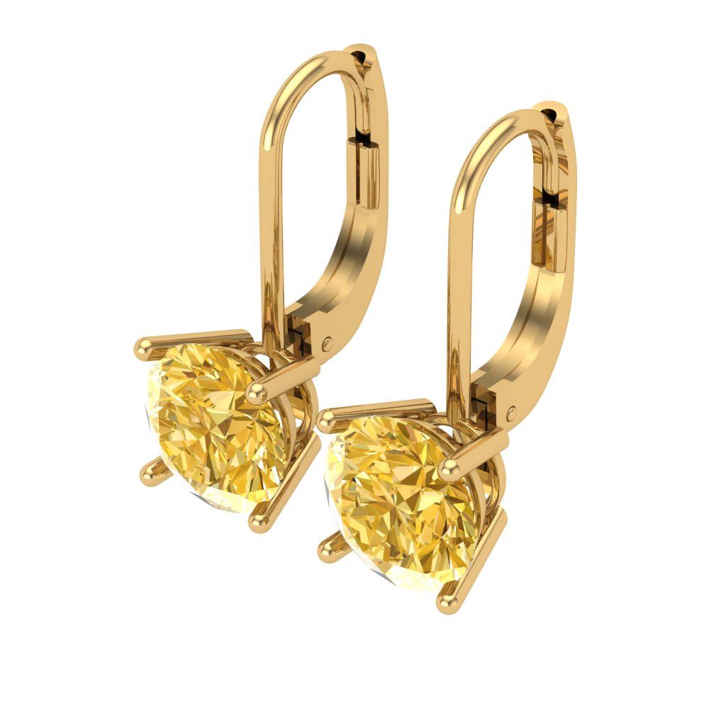 3 ctw Citrine Drop Dangle Earrings | 7.5mm Round Cut White Gold Lever Back | November Birthstone