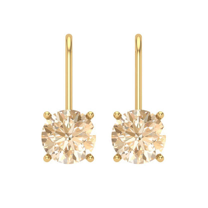 3 ctw Morganite Drop Dangle Earrings | 7.5mm Round Cut White Gold Lever Back | February Birthstone