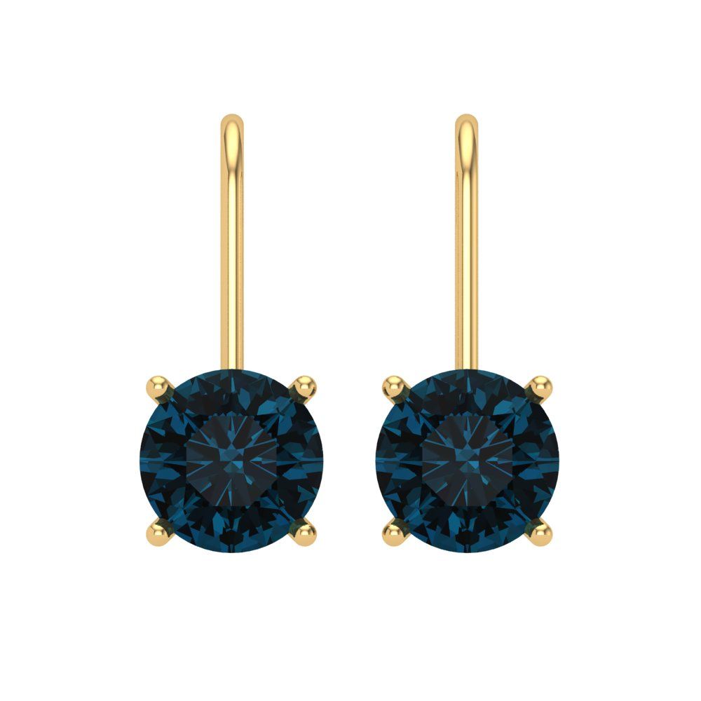3 ctw London Blue Topaz Drop Dangle Earrings | 7.5mm Round Cut White Gold Lever Back | December Birthstone