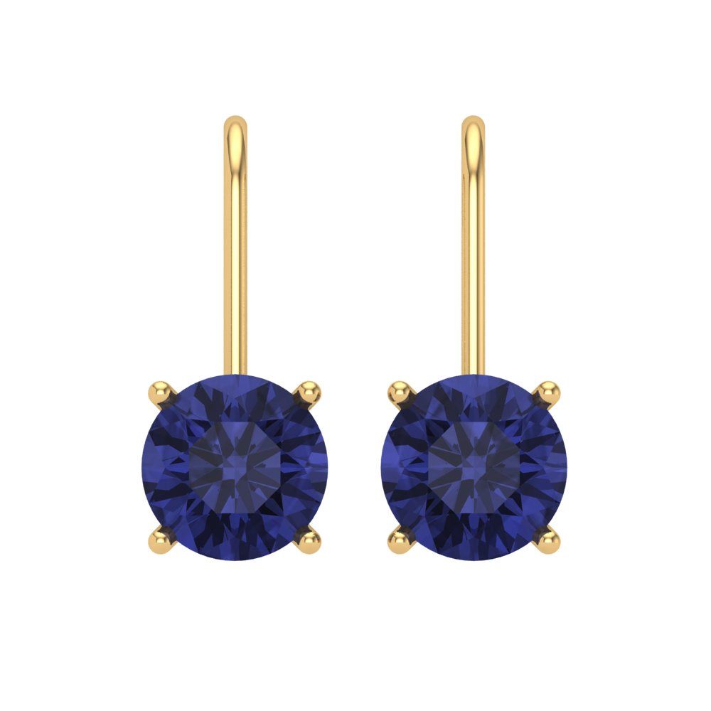 3 ctw Tanzanite Drop Dangle Earrings | 7.5mm Round Cut White Gold Lever Back | December Birthstone