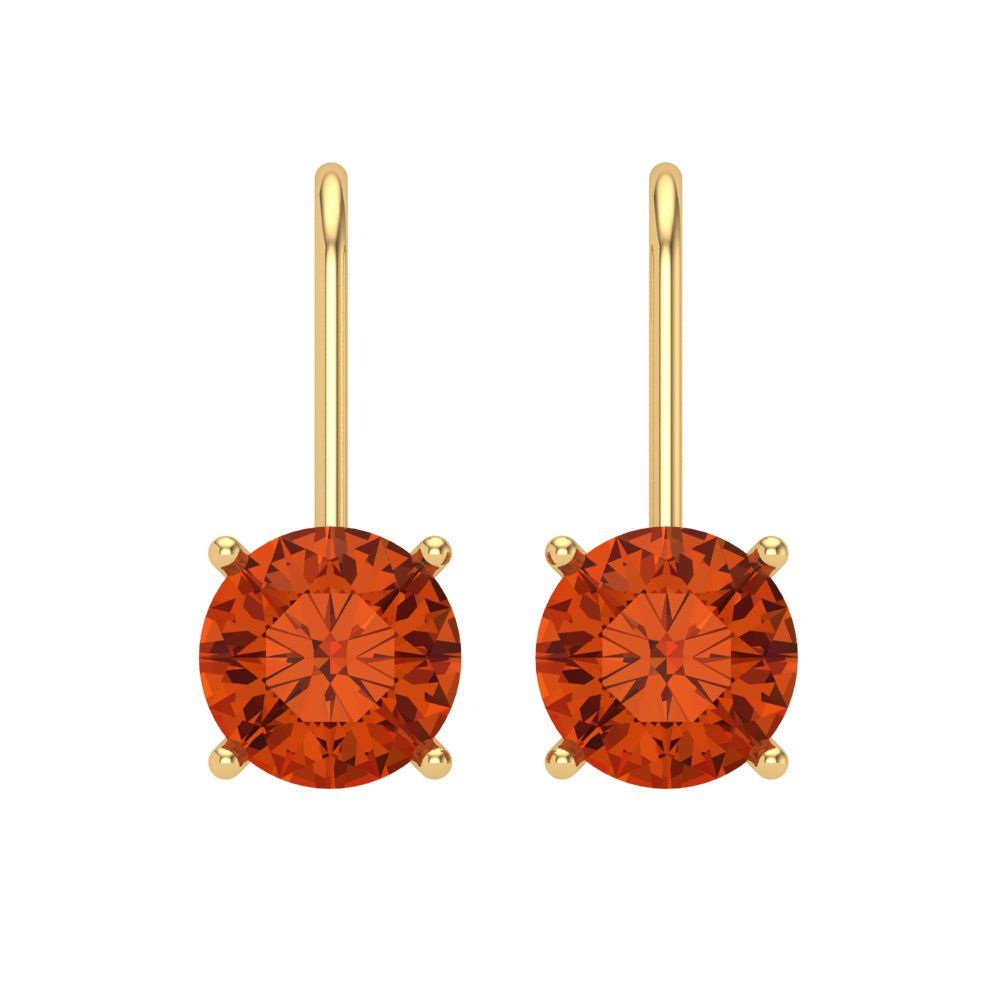 3 ctw Red Zirconia Drop Dangle Earrings | 7.5mm Round Cut White Gold Lever Back | April Birthstone