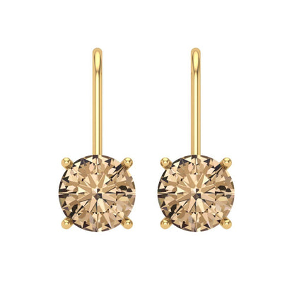 3 ctw Yellow Moissanite Drop Dangle Earrings | 7.5mm Round Cut White Gold Lever Back | April Birthstone