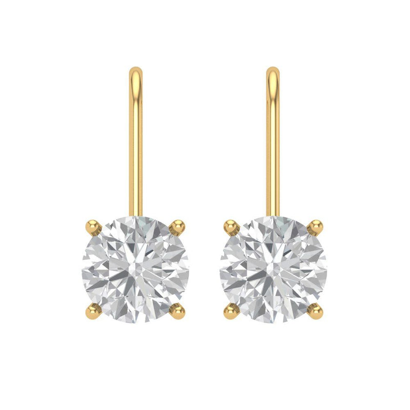 3 ct Brilliant Round Cut Drop Dangle Natural Diamond Stone Clarity SI1-2 Color G-H Yellow Gold Earrings Lever Back
