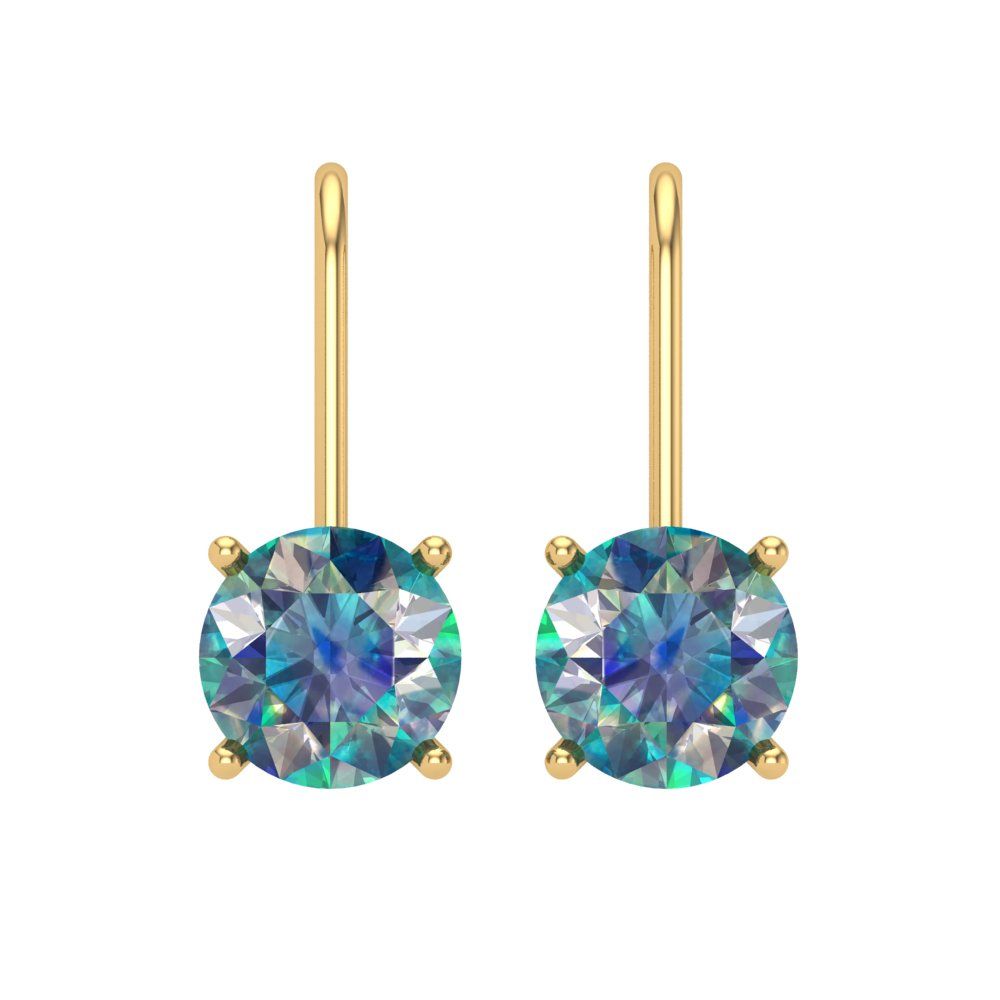 3 ctw Blue Moissanite Drop Dangle Earrings | 7.5mm Round Cut White Gold Lever Back | April Birthstone