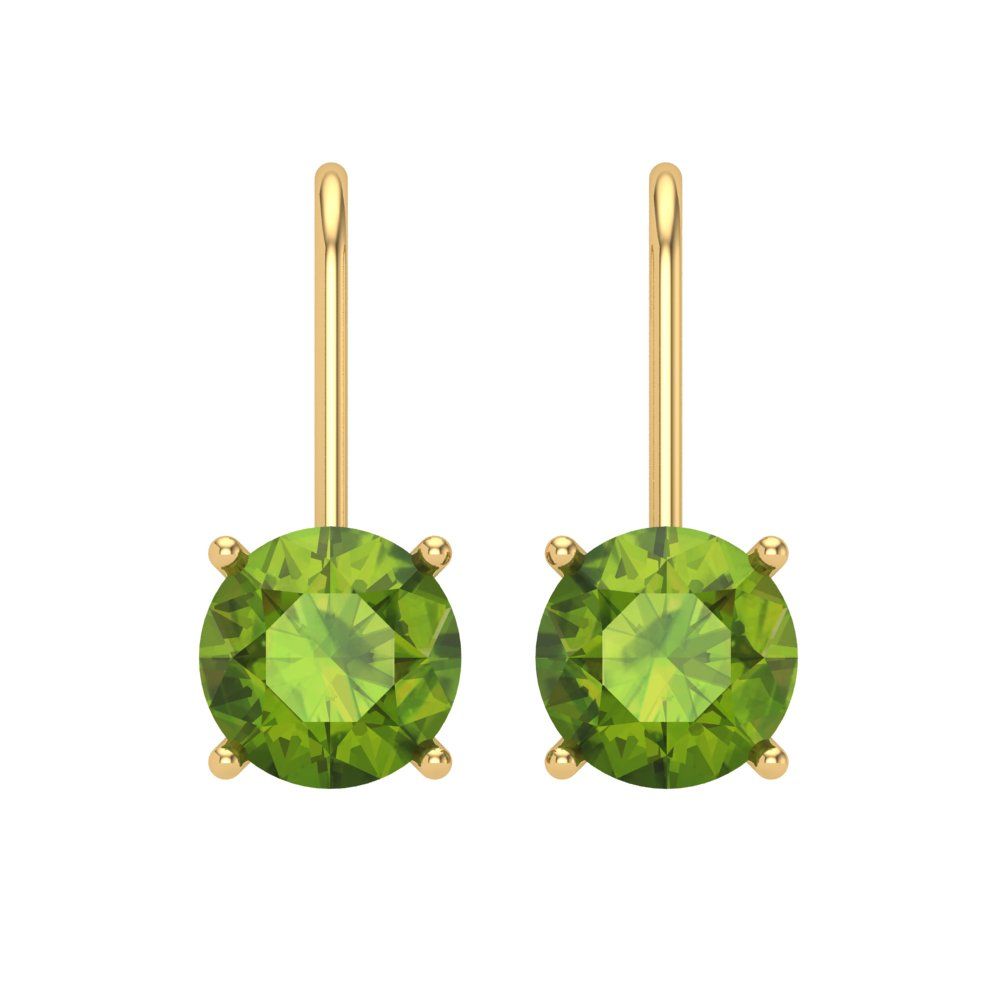 3 ctw Peridot Drop Dangle Earrings | 7.5mm Round Cut White Gold Lever Back | August Birthstone