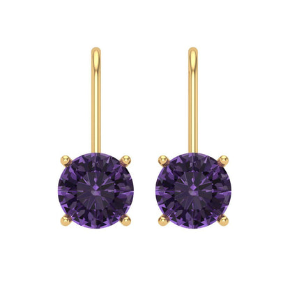 3 ctw Alexandrite Drop Dangle Earrings | 7.5mm Round Cut White Gold Lever Back | June Birthstone