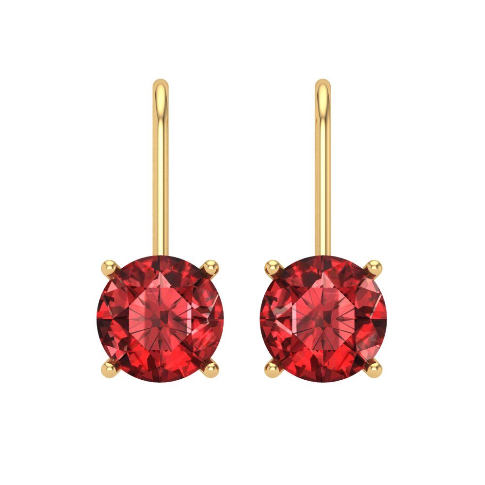 3 ctw Garnet Drop Dangle Earrings | 7.5mm Round Cut White Gold Lever Back | January Birthstone