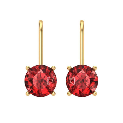3 ctw Garnet Drop Dangle Earrings | 7.5mm Round Cut White Gold Lever Back | January Birthstone