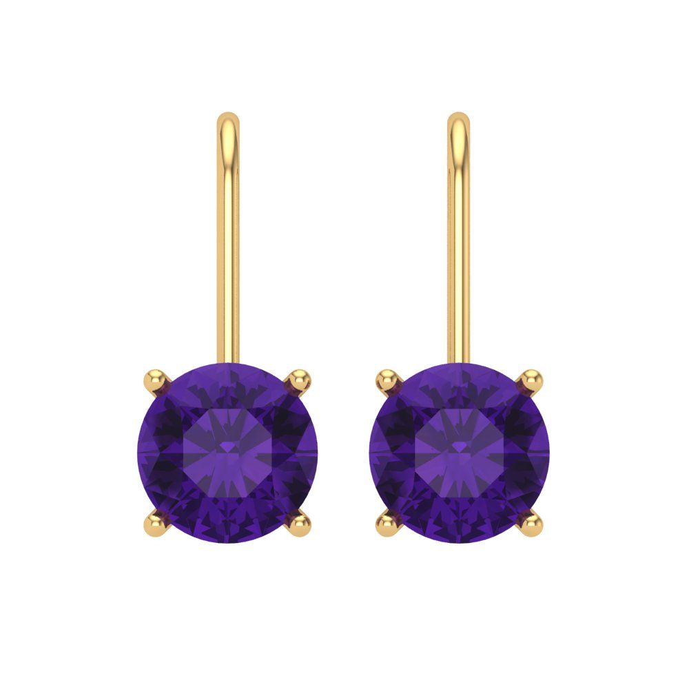 3cttw Amethyst Gold-Plated 925 Silver Lever Back Drop Dangle Earrings