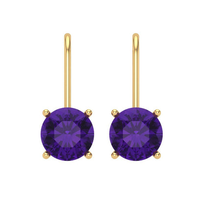 3cttw Amethyst Gold-Plated 925 Silver Lever Back Drop Dangle Earrings